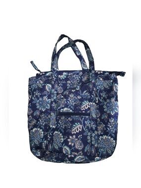 Waverly home quilted tote bag paisley blue roomy carry all bag zip top key hook
